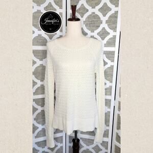 American Eagle Outfitters Women's Cream Open Weave Back Zip Sweater Size M